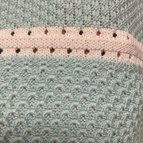 St. John Pastel Blue Wool Blend Striped Knit Crewneck Pullover Sweater Small - Picture 4 of 8